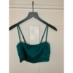 Show Me Your Mumu Club Crop Top in Emerald Beading Small Satin Spaghetti Straps